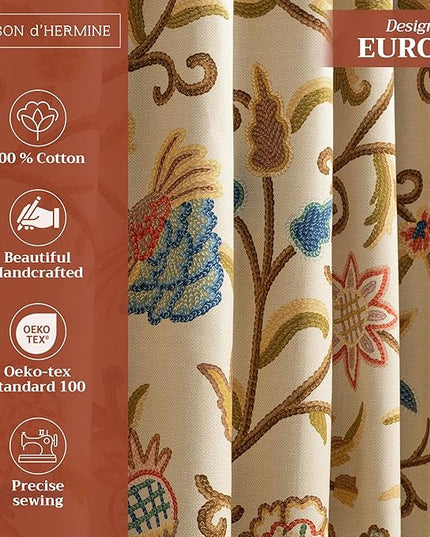 Maison d' Hermine Curtains for Living Room 100% Cotton 96 inch Length One Panel Light Filtering Curtains for Bedroom Windows with Rod and Loop Pockets Drapes (Artisan Love Multicolor, 50" W x 96" L)