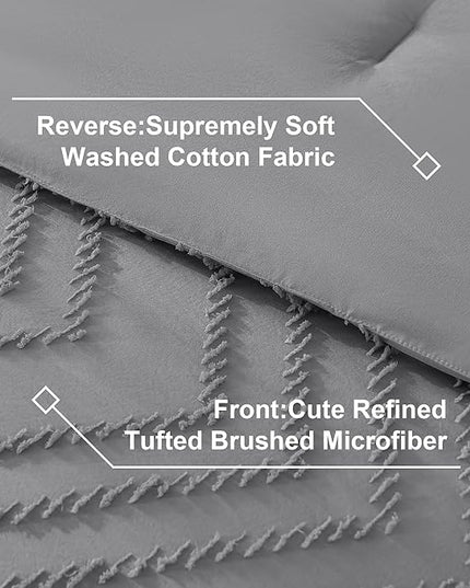 Litanika Full Size Comforter Set with Sheets Medium Gray - 7 Pieces Bed in a Bag Full Chevron Tufted Complete Bedding Sets with Comforter, Sheets, Pillowcases & Shams
