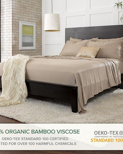 Pure Bamboo Queen Sheets, Genuine 100% Organic Viscose Derived from Bamboo Bed Sheet Set, Luxuriously Soft & Cooling, Double Stitching, 2 Year Quality Promise (Queen, Sand)