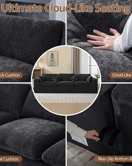 115''Cloud Boneless Sectional Couch, Modular Sectional Sofa Deep Seat, Oversized Upholstered Convertible Comfy 3 Seater Chenille Memory Foam Sofa Couches for Living Room, Dark