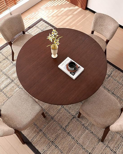 Howtek Round Dining Table Set for 4, 47-Inch Walnut Wood Kitchen Table and Stackable Upholstered Dining Chairs Set, Dining Room Table and Chairs Set for Kitchen, Living Room