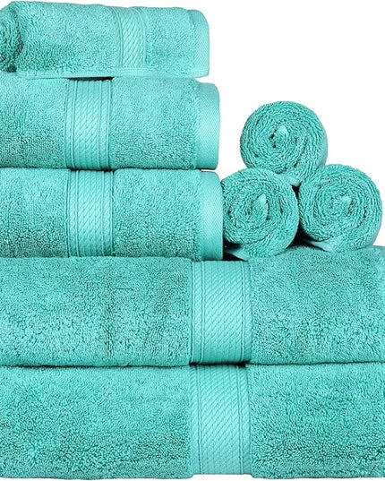 Superior Egyptian Cotton Pile 8 Piece Towel Set, Includes 2 Bath, 2 Hand, 4 Face Towels/Washcloths, Ultra Soft Luxury Towels, Thick Plush Essentials, Guest Bath, Spa, Hotel Bathroom, Turquoise