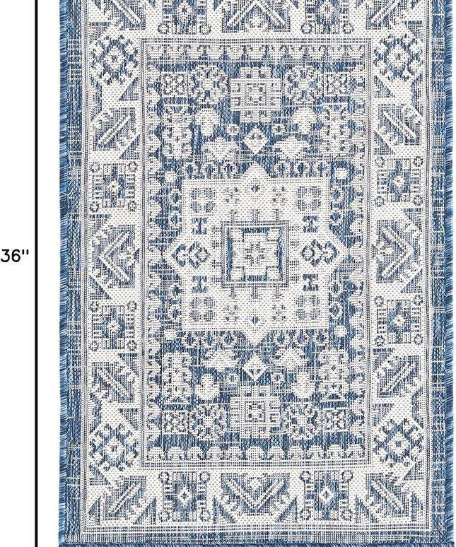 Rugs.com Outdoor Aztec Collection Rug – 2' x 3' Blue Flatweave Rug Perfect for Living Rooms, Large Dining Rooms, Open Floorplans