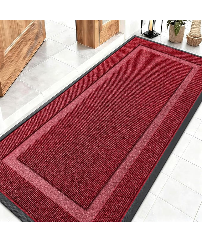 OLANLY Front Door Mat Indoor Outdoor Entrance, Waterproof All-Season, All-Weather Doormat, Sturdy Natural Rubber, Fade Resistant, Low Profile, Easy Clean Patio Porch Entryway Mat, 59x23, Wine Red