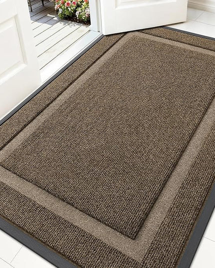 OLANLY Front Door Mat Indoor Outdoor Entrance, Waterproof All-Season, All-Weather Doormat, Sturdy Natural Rubber, Fade Resistant, Low Profile, Easy Clean Patio Porch Entryway Mat, 59x35, Brown