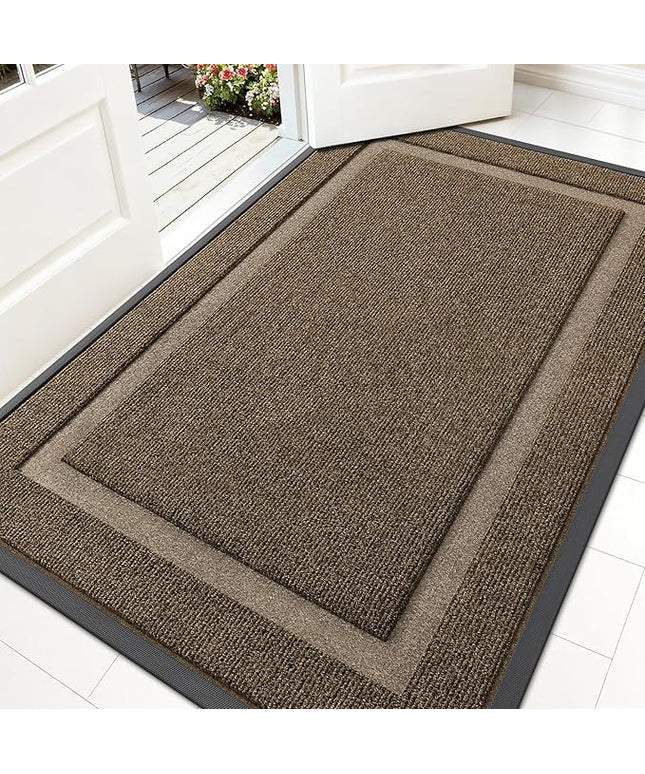 OLANLY Front Door Mat Indoor Outdoor Entrance, Waterproof All-Season, All-Weather Doormat, Sturdy Natural Rubber, Fade Resistant, Low Profile, Easy Clean Patio Porch Entryway Mat, 59x35, Brown