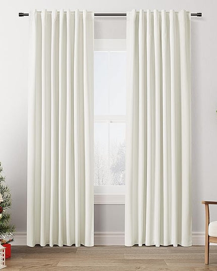 Guken Ivory Linen Blackout Curtains 84 Inch Length 2 Panels Set for Living Room Bedroom Back Tab Thermal Insulated 100% Black Out Linen Drapes Room Darkening Window Curtains 84 Inches Long