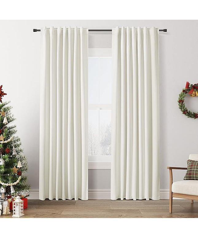 Guken Ivory Linen Blackout Curtains 86 Inch Length 2 Panels Set for Living Room Bedroom Back Tab Thermal Insulated 100% Black Out Linen Drapes Room Darkening Window Curtains 86 Inches Long