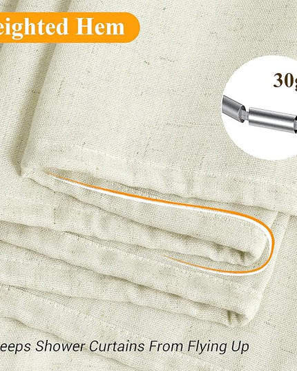Naturoom Ivory Linen Shower Curtain, Cloth Textured Fabric Shower Curtain Set with Hooks, Simple Elegant Modern Farmhouse Country Ultra Thick Bath Curtains for Bathroom,Water Repellent,36x72