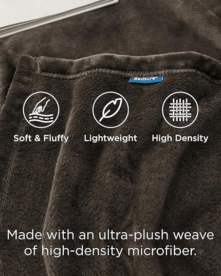 Bedsure GentleSoft Fleece Throw XL Blanket Brown - 300GSM Soft Lightweight Plush Cozy Blankets for Bed, Sofa, Couch, Travel, Camping, 50x70 inches