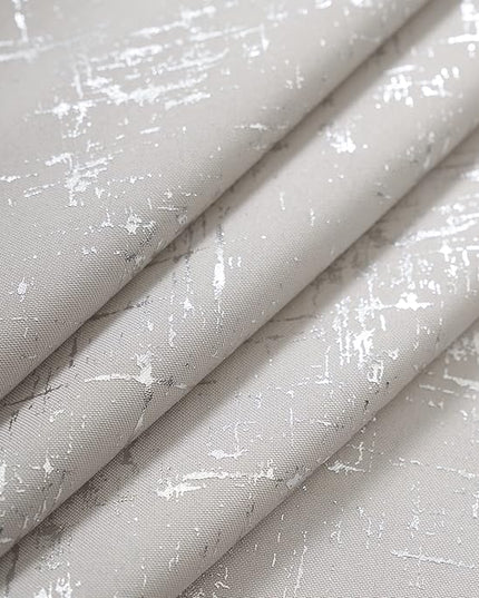 Taisier Home Silver Foil Print Linen Textured Curtains - Geometric Dots Pattern Design for Nursery, Toy Room - Thermal Insulated Window Treatment, 2 Panels, 54" L, Beige and Silver