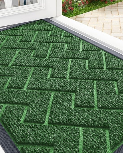 OLANLY Front Door Mat Indoor Outdoor Entrance, Waterproof All-Season, All-Weather Doormat, Sturdy Natural Rubber, Low Profile, Easy Clean Patio Porch Entryway Mat, Herringbone Brick (Green, 71x47)