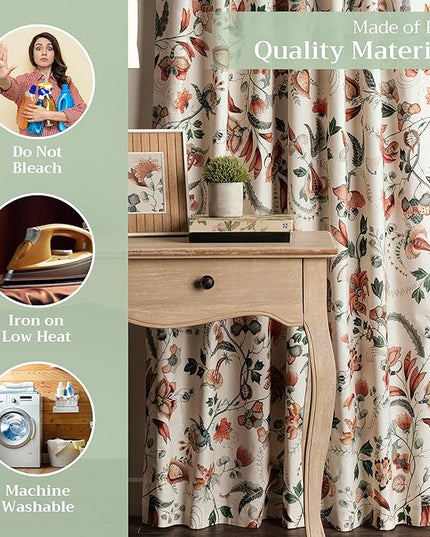 Maison d' Hermine Curtains for Living Room 100% Cotton 124 inch Length One Panel Light Filtering Curtains for Bedroom Windows with Rod and Loop Pockets Drapes (Dalida Beige, 50" W x 124" L)