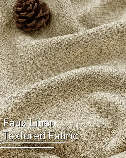 LAMIT Natural Linen Curtains 84 inch Long 2 Panels, Linen Textured Thermal Insulated Bedroom Curtains Grommet Privacy Burlap Boho Drapes for Living Room/Farmhouse, W38 x L84, Camel