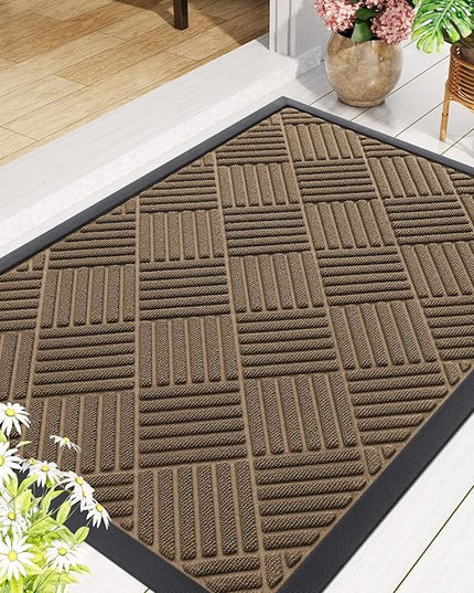 Smiry Front Door Mat Outside Entrance, Heavy Duty Outdoor Indoor Natural Rubber Doormat, Non Slip, Trap Dirt and Moisture, Easy Clean, Low Profile Patio Porch Entryway Mat, 59x23, Brown