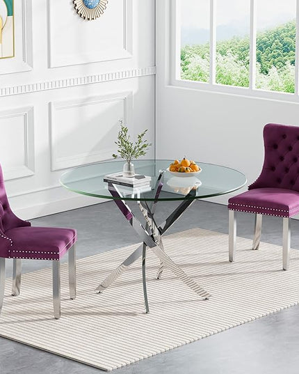 HomVent Round Glass Dining Table Set for 2, Modern Tempered Glass Kitchen Table Set and Chairs, Round Glass Dining Room Table Set for Kitchen