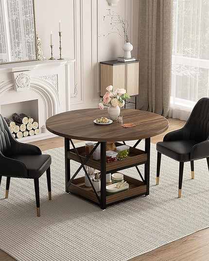 Round Dining Table with Storage for 4, Modern Kitchen Table for Small Space, Space Saving Dining Table for Dining Room, Apartment, or Breakfast Nook (Boxwood Color- Table Only)