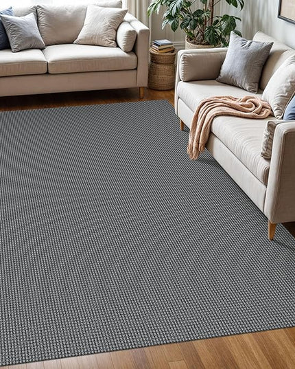 KOZYFLY Washable Area Rug 5x7 ft Rubber Backed Non Slip Rugs for Living Room Braided Cotton Bedroom Rug Woven Office Rugs Indoor Floor Carpets for Dining Bedroom Living Room, Grey/Dark Grey
