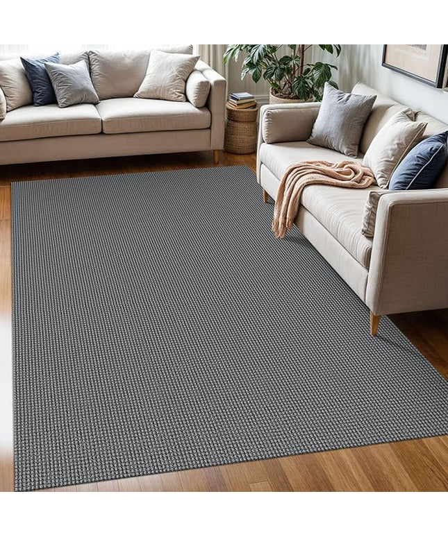 KOZYFLY Washable Area Rug 5x7 ft Rubber Backed Non Slip Rugs for Living Room Braided Cotton Bedroom Rug Woven Office Rugs Indoor Floor Carpets for Dining Bedroom Living Room, Grey/Dark Grey