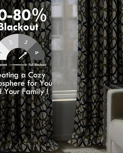 DriftAway Alexander Blackout Curtains for Living Room Linen Blend Pattern Match Thermal Insulated Room Darkening Geo Moroccan Mid Century Back Tab Bedroom Drapes 2 Panels 52 x 63 Inch Linen Navy