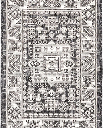 Rugs.com Outdoor Aztec Collection Rug – 2' x 3' Charcoal Gray Flatweave Rug Perfect for Living Rooms, Large Dining Rooms, Open Floorplans
