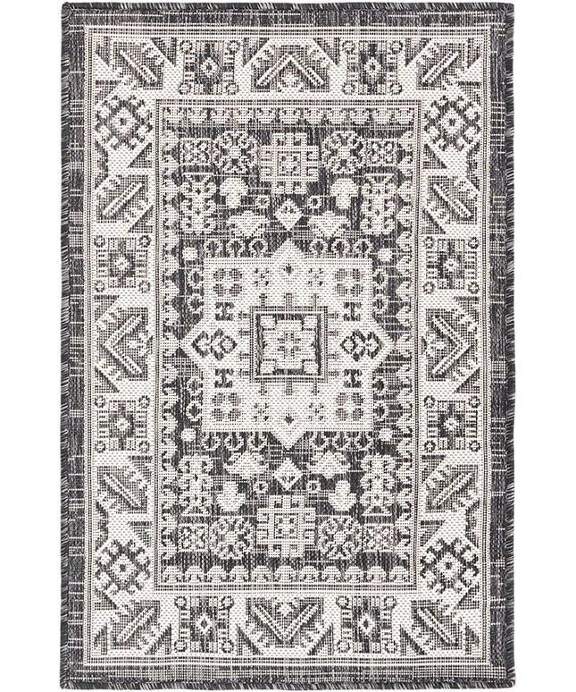 Rugs.com Outdoor Aztec Collection Rug – 2' x 3' Charcoal Gray Flatweave Rug Perfect for Living Rooms, Large Dining Rooms, Open Floorplans