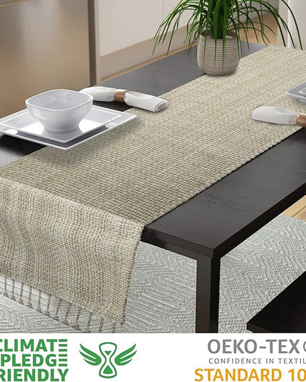 Urban Villa TableRunner 100% Cotton Two Tone Tablerunner Home Kitchen Dining Décor Table Runner 14''x72'' Egg Shell Table Runner with Fringes Parties Wedding BBQ's Everyday use Christmasrunner