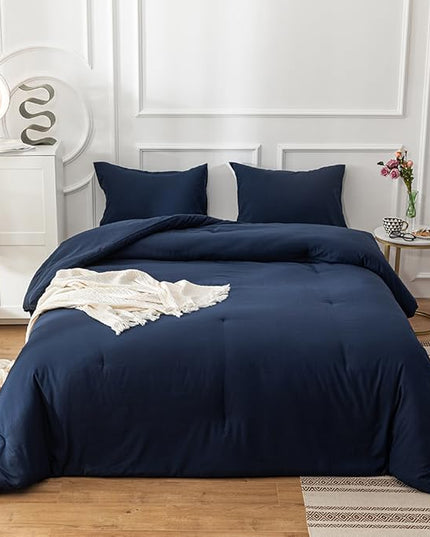 Luxlovery Navy Blue Comforter Set Full Men Boys Dark Blue Bedding Comforter Sets Navy Comfy Soft Blanket Quilts Cozy Breathable Solid Hotel Quality Bedding Comforter Set with 2 Pillowcase