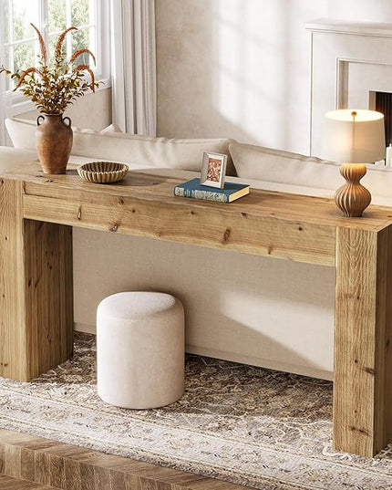 Solid Wood Console Table, 63-Inch Farmhouse Sofa Table Behind Couch for Entryway, Living Room, Foyer, Easy Assembly (Light Wood)