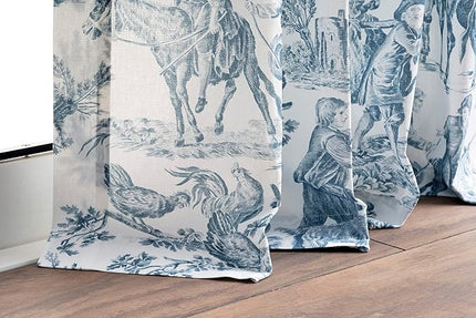 Maison d' Hermine Curtains for living room 100% Cotton 84 inch length One Panel Light Filtering Toile Curtains for Bedroom with rod and loop Pockets (The Miller Blue (White Background), 50"W x 84"L)