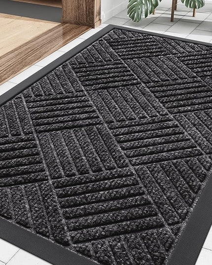 Smiry Front Door Mat Outside Entrance, Heavy Duty Outdoor Indoor Natural Rubber Doormat, Non Slip, Trap Dirt and Moisture, Easy Clean, Low Profile Patio Porch Entryway Mat, 29.5x17, Silver Grey
