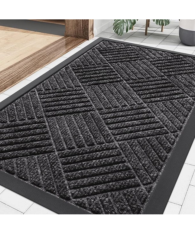 Smiry Front Door Mat Outside Entrance, Heavy Duty Outdoor Indoor Natural Rubber Doormat, Non Slip, Trap Dirt and Moisture, Easy Clean, Low Profile Patio Porch Entryway Mat, 29.5x17, Silver Grey