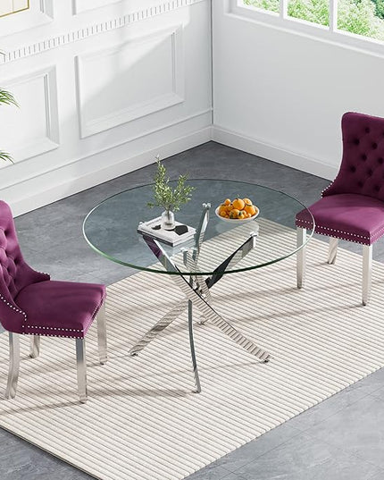 HomVent Round Glass Dining Table Set for 2, Modern Tempered Glass Kitchen Table Set and Chairs, Round Glass Dining Room Table Set for Kitchen