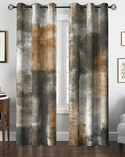 Asuexpect Abstract Curtains for Living Room 2 Panels Abstract Rust Curtain Room Darkening Grommet Window Drapes Modern Decorative Window Treatments for Bedroom, 42x72 Inches, Tan
