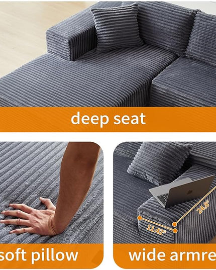 103.54'' Sectional Sofa, Flannel Fabric Fabric L Shaped Sofa, 4 Seat Modern L Shape Couch with 2 Pillows Right Hand Lounge for Living Room, Office