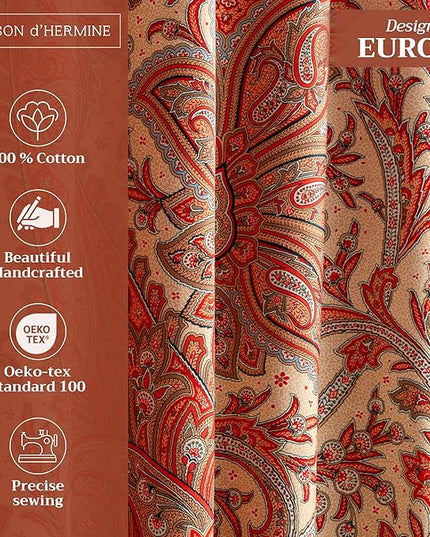 Maison d' Hermine Curtains for Living Room 100% Cotton 84 inch Length One Panel Light Filtering Curtains for Bedroom Windows with Rod and Loop Pockets Drapes (Kashmir Paisley Tomato, 50" W x 84" L)