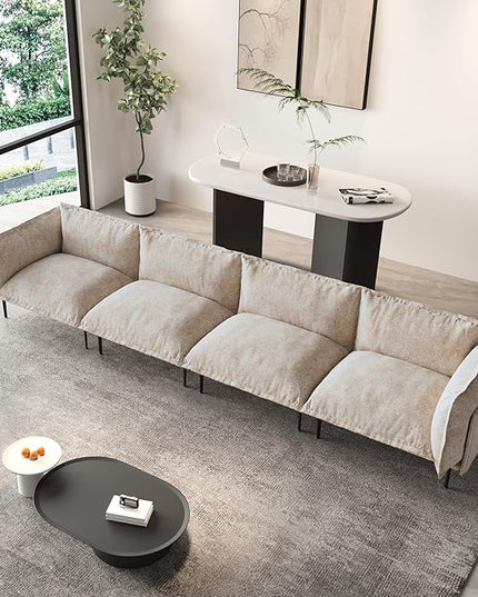 WJShome Sectional Couches for Living Room, Velvet 147" Modern 4 Seater Sofa with Removable Cushions Comfort Deep Seat ForApartment, 8" High Metal Legs, Easy to Clean, Oatmeal