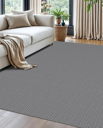 KOZYFLY Washable Area Rug for Living Room 5x7 Ft Bedroom Rug with Runner Backing Braided Cotton Dining Room Rug, Floor Carpet for Living Room Dining Room Bedroom, Grey/Charcoal Grey