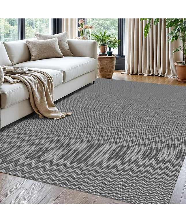 KOZYFLY Washable Area Rug for Living Room 5x7 Ft Bedroom Rug with Runner Backing Braided Cotton Dining Room Rug, Floor Carpet for Living Room Dining Room Bedroom, Grey/Charcoal Grey