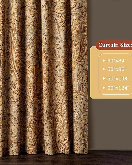 Maison d' Hermine Curtains for Living Room 100% Cotton 96 inch Length Two Panels Light Filtering Curtains for Bedroom Windows with Rod and Loop Pockets Drapes (Kashmir Paisley Sepia, 50" W x 96" L)