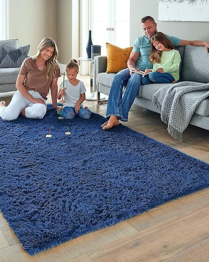 Ophanie 5x8 Blue Rugs for Living Room, Kids Nursery Rug Aesthetic, Playroom Navy Area Rugs for Boys Girls Teen Home Decor, Fluffy Fuzzy Soft Plush Shaggy Bedside Floor Bedroom Carpet for Teen