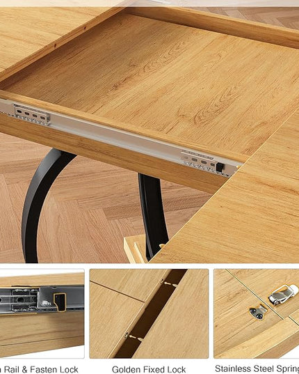 59" Round Extendable Dining Table for 4-6, Modern Oval Kitchen Table with Heavy Duty Curved Legs & Wood X-Based, MDF Board with Spring Buckle, Space Saving, Dining Kitchen Living Room, Oak