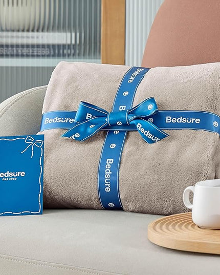 Bedsure GentleSoft Fleece Bed Blankets Queen Size Oxford Tan - Soft Lightweight Plush Fuzzy Cozy Luxury Blanket Microfiber, 90x90 inches
