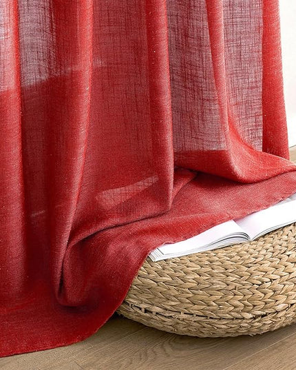 MIULEE Red Kitchen Curtains 36 Inch Length 2 Panels, Soft Thick Linen Textured Semi Sheer Light Filtering Short Cafe Tier Curtains for Small Half Window Back Tab Rod Pocket Christmas Decor