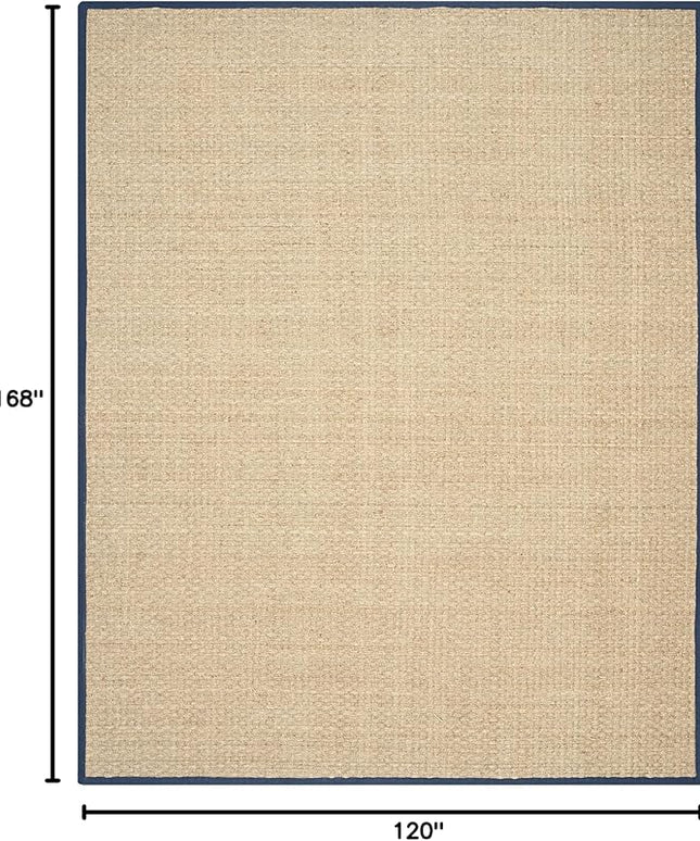SAFAVIEH Area Rug 10x14 - Natural Fiber Collection - Large - Natural & Blue, Seagrass, Basketweave Pattern with Border (NF114E)