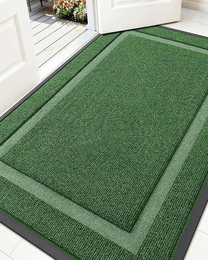 OLANLY Front Door Mat Indoor Outdoor Entrance, Waterproof All-Season, All-Weather Doormat, Sturdy Natural Rubber, Fade Resistant, Low Profile, Easy Clean Patio Porch Entryway Mat, 59x30, Green