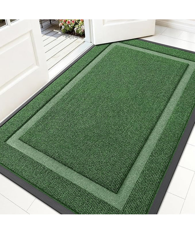 OLANLY Front Door Mat Indoor Outdoor Entrance, Waterproof All-Season, All-Weather Doormat, Sturdy Natural Rubber, Fade Resistant, Low Profile, Easy Clean Patio Porch Entryway Mat, 59x30, Green