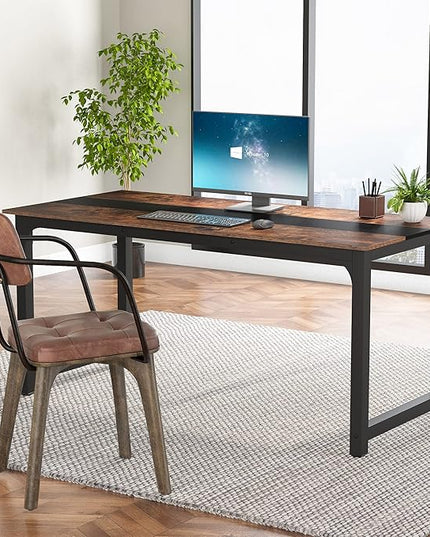 Tribesigns Modern Computer Desk, 70.8 x 31.5 inch Large Office Desk Computer Table Study Writing Desk Workstation for Home Office, Rustic/Black