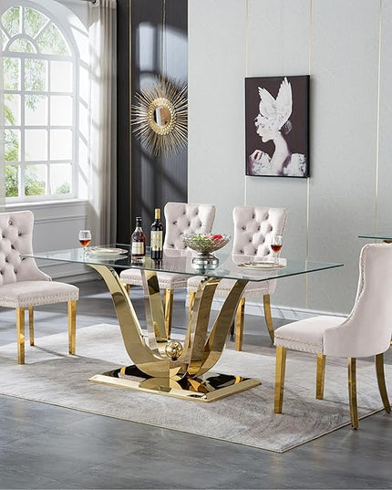 HomVent 70'' Glass Dining Table Set for 4, Modern Rectangle Kitchen Table Set for 4, Glass Kitchen Table and Chairs Set for 4 for Living Room,Kitchen