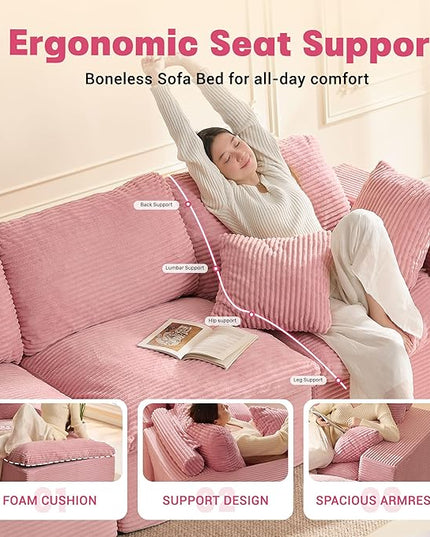 106.3” Sectional Couches for Living Room, Cloud Couch, Modular Sectional Sofa, Convertible Sofas Bed, Deep Seat Sofa, Corduroy, Pink